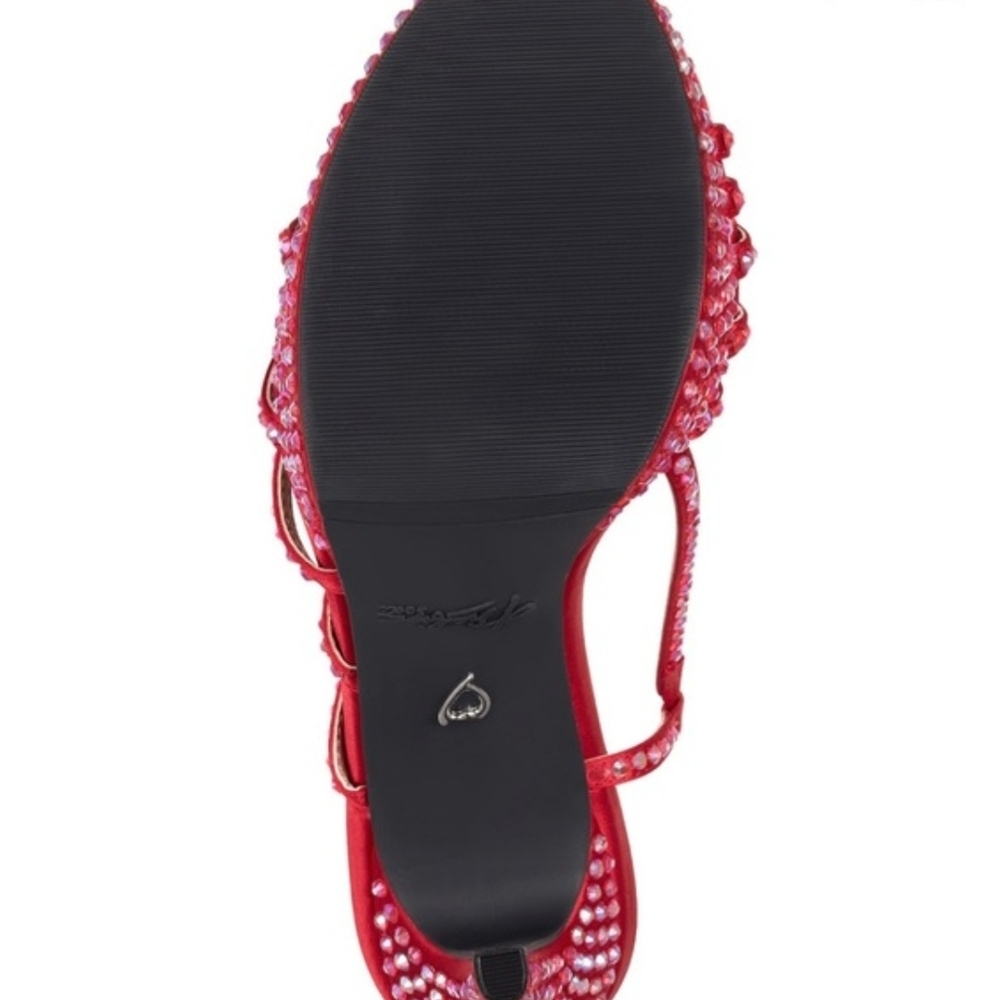 Thalia Sodi‎ Red Strappy Heels with Rhinestones - Picture 2 of 6